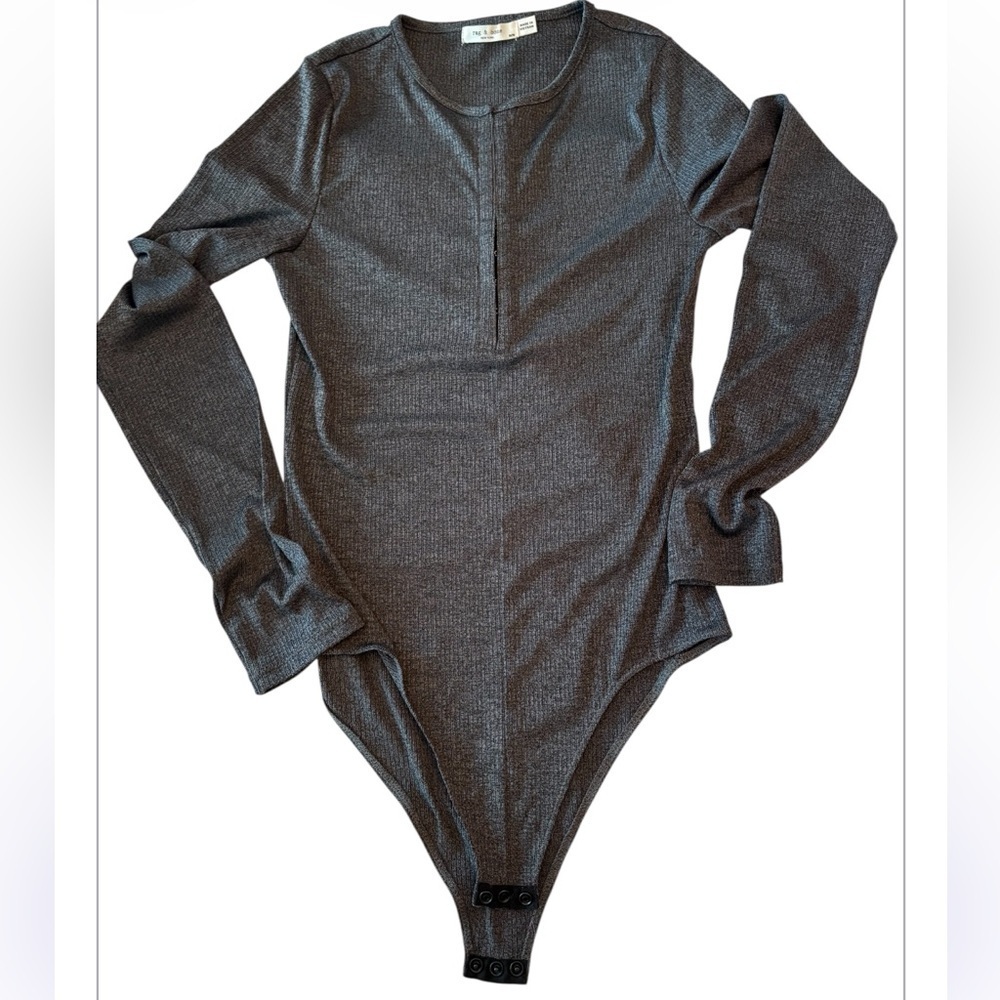 Rag & Bone Gray Mica Rib-Knit Bodysuit Size M